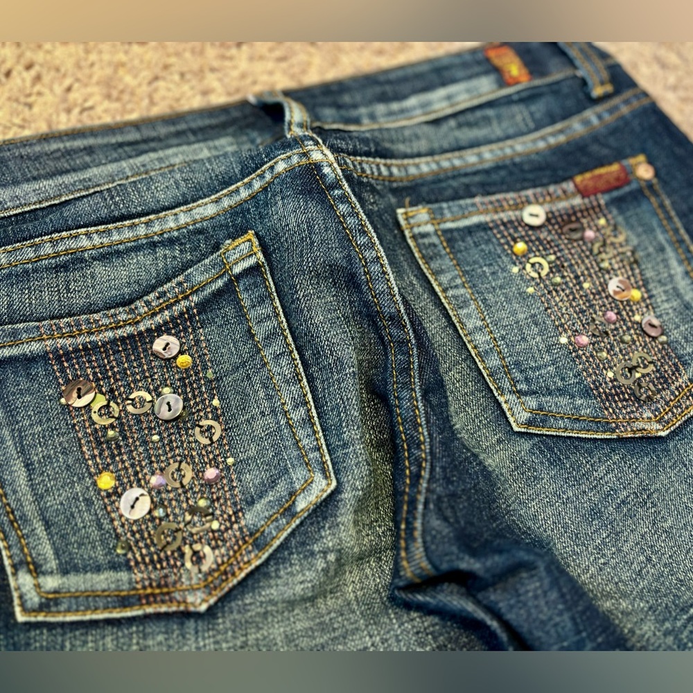 Vintage 2000's 7 For All Mankind Dark Blue Jeans Sequin Embellishment - Size 26